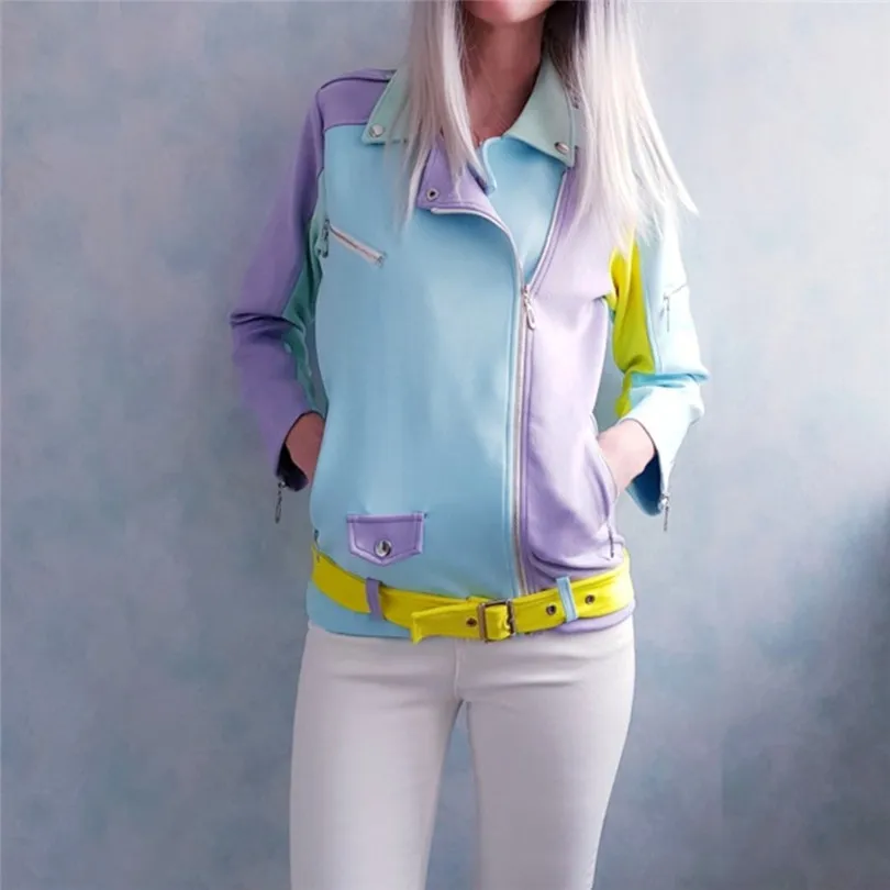 MVGIRLRU Chic Women Suede Basic Jackets oblique zip design sashes...