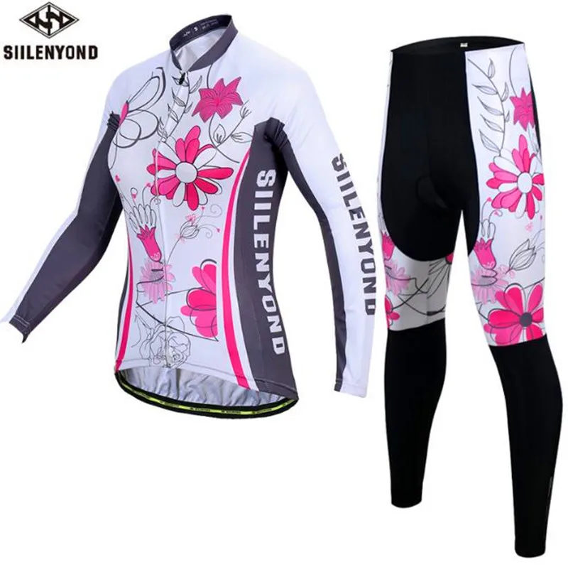 

Flower Pattern Bicycle Jersey Set Woman Full Sleeve Long Trousers Camping Clothing Mountain Bike Sport Wear Cycling Sets