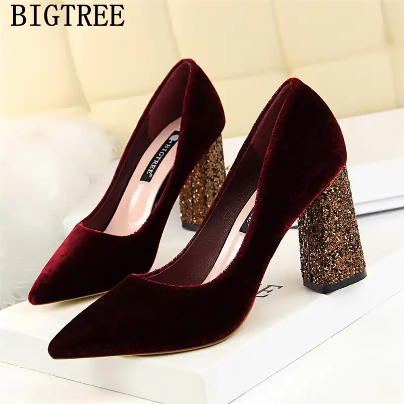 thick heel glitter heels women wedding shoes bigtree shoes black high heels new arrival 2019 pumps women shoes zapatos de mujer thick heel glitter heels women wedding shoes bigtree shoes black high heels new arrival 2019 pumps women shoes zapatos de mujer