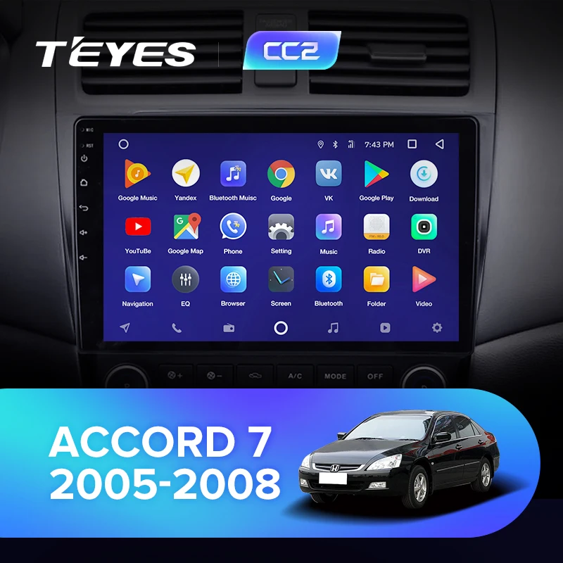 TEYES CC2 Штатная магнитола для Хонда Аккорд 7 Honda Accord 7 CM UC CL 2005 2006 2007 2008 Android 8.1, до 8-ЯДЕР, до 4+ 64ГБ 32EQ+ DSP 2DIN автомагнитола 2 DIN DVD GPS мультимедиа автомобиля головное устройство