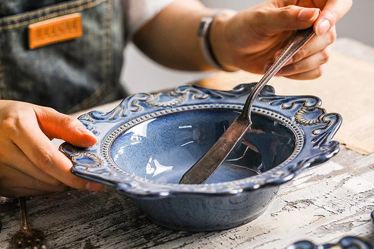 LEKOCH благодарности и отзывы креативная керамическая посуда тарелка Западная еда тарелка салат суп чаша тиснением jun ротанга