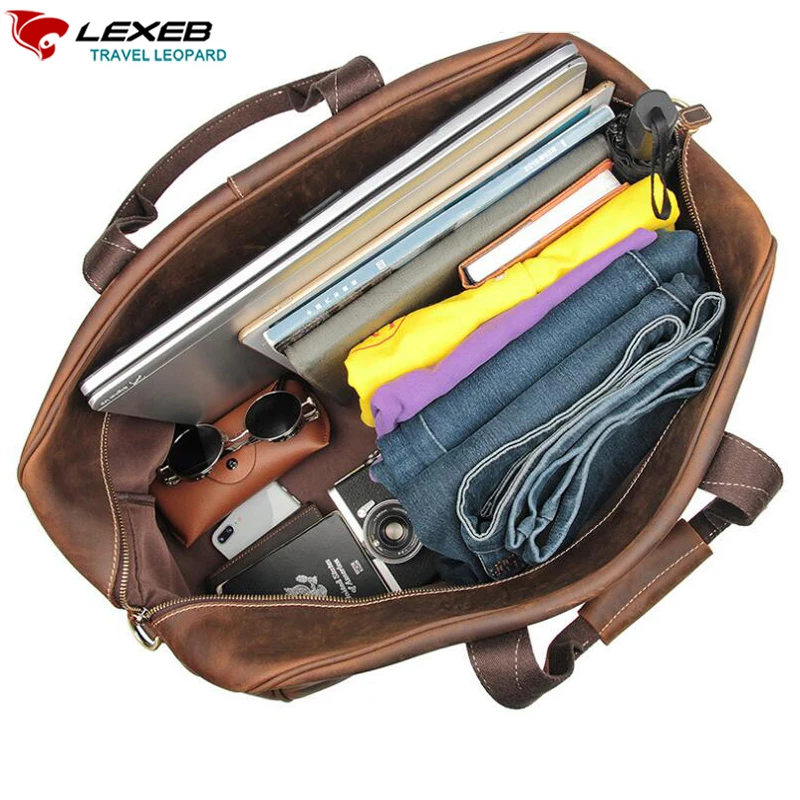 

LEXEB Men's Crazy Horse Travel Duffle 20 Inch Genuine Leather Business Carry On Luggage For Suits, Overnight Weekend Duffle Bag