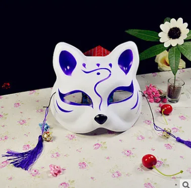 Женская маска с наполовину лисой, японское аниме, ручная роспись, кицунэ, маска для вечеринки косплей на Хэллоуин - Цвет: B