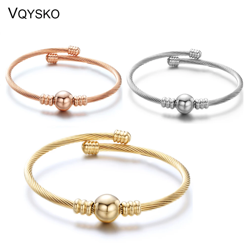 

Adjustable Cable Mesh Bangles With Metal Bead Fashion Stainless Steel Jewelry Bracelets & Bangles For Women