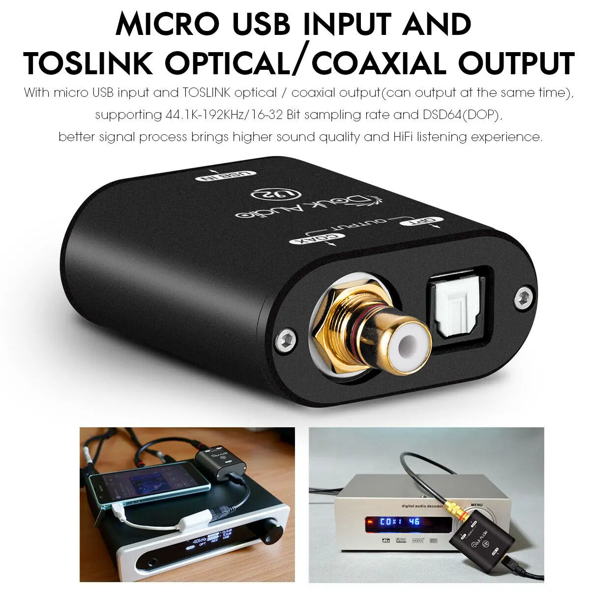 Nobsound Mini USB to Optical Coaxial Converter XMOS 208 Digital Interface DSD DOP 192KHz