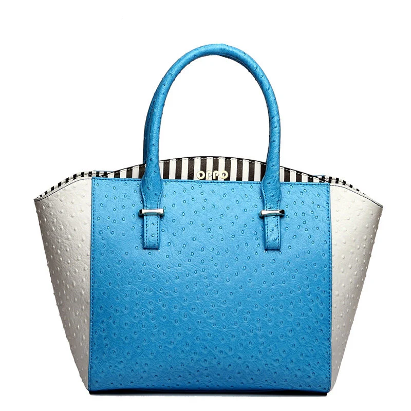 Ladies Ostrich Grain Leather font b Handbag b font Fresh Style Designer PU Tote Bag White