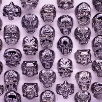 Wholesale lot 12 pcs Black Mix Men Gift Men Punk Style Jewelry Skull Ring Skeleton Pattern Man Gothic Biker Rings Party Gift 2