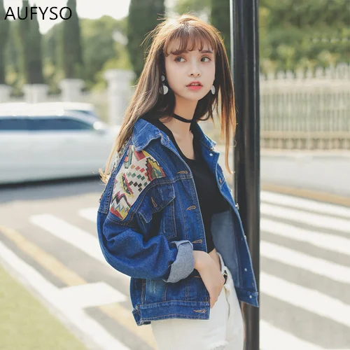 Spring Jacket Women 2018 Korean Fashion Vintage Geometric Patchwork Batwinged Denim Streetwear jaqueta jeans feminina | Женская одежда