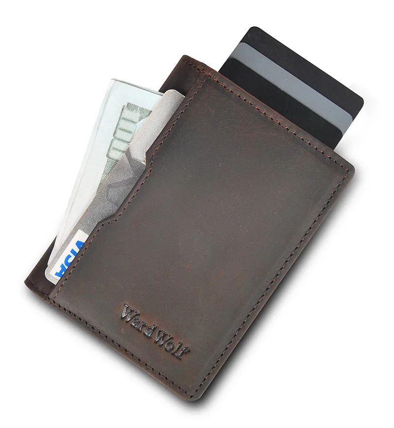 WardWolf винтажный кошелек для мужчин из натуральной кожи мужские кошельки Кошелек держатель для карт тонкий Rfid Бумажник из воловьей кожи тонкий маленький брендовый кошелек - Цвет: Dark Brown