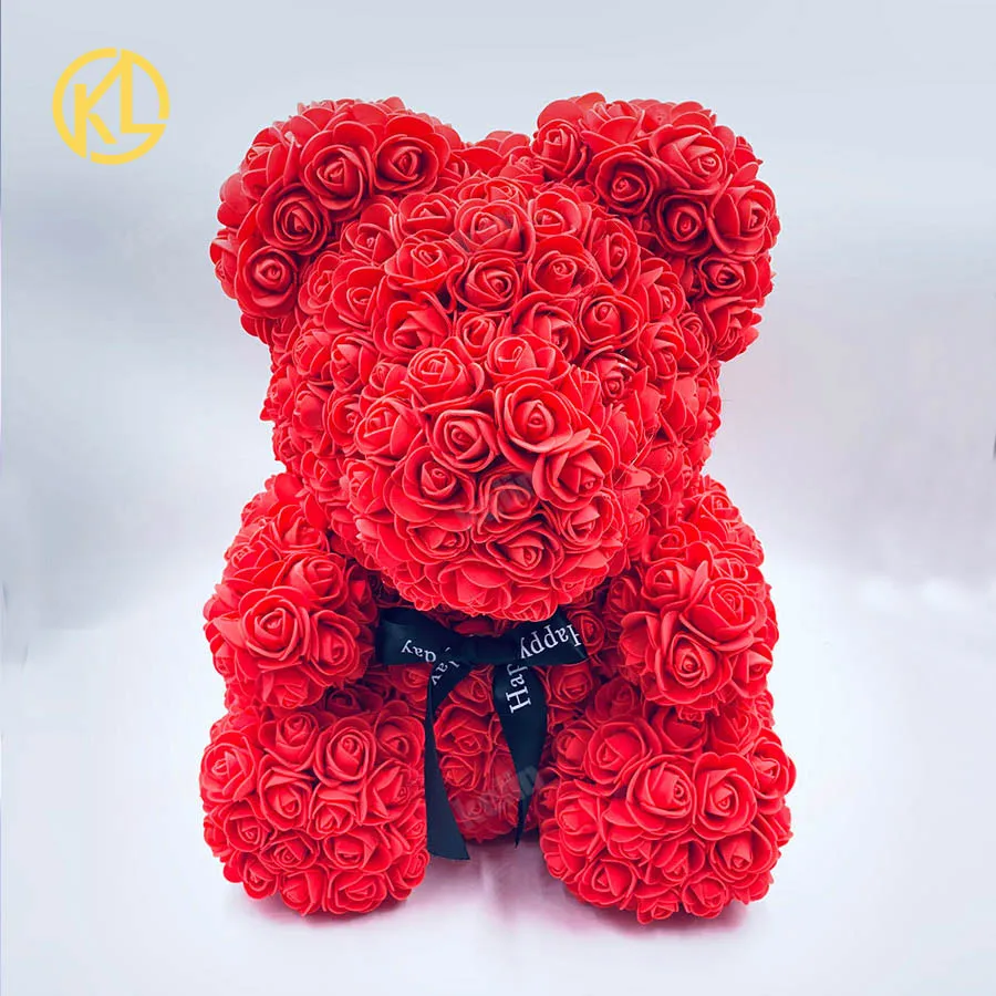 KL, креативный, 35 см, роза, медведь, красный, розовый, Свадебный, вечный цветок с лентой, украшение, подарок на день Святого Валентина, год - Цвет: Red