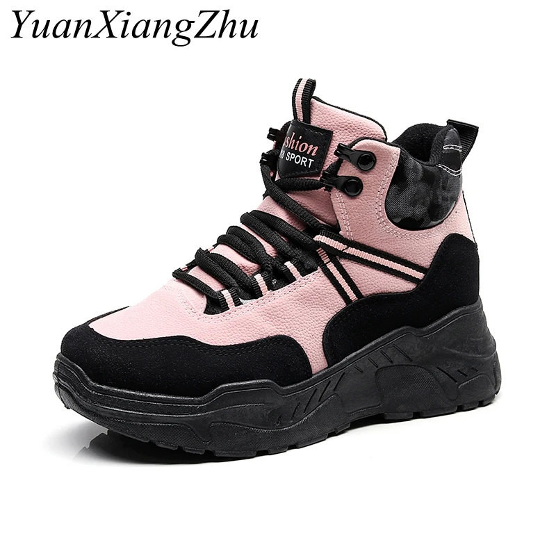 Casuales Cuña De Botas Moda Invierno Zapatos Zapatillas rosado Mujer Plataforma Tobillo Nieve Negro Motocicleta Impermeables Cuero 808nxqF