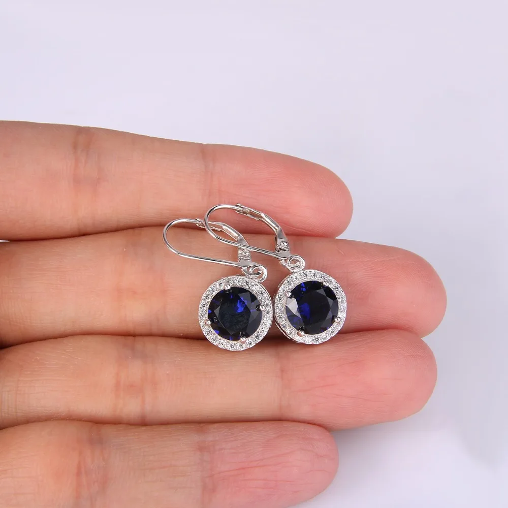 

Bella Fashion 925 Sterling Silver Halo Bridal Dangle Earrings Blue Cubic Zircon Earrings Bride Bridesmaid Party Jewelry Gift