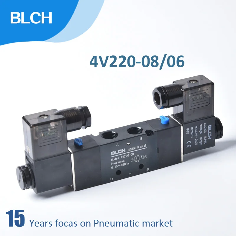 

BLCH 4V220-08/06 5 способов 2 положения пневматический Соленоидный клапан DC12V DC24V AC110V AC220V двойные катушки пневматический клапан управления воздухом