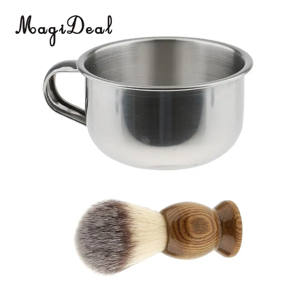 Set of 2pcs Bathroom Salon Men Beard Grooming Moustache Shaving Brush Bowl Set