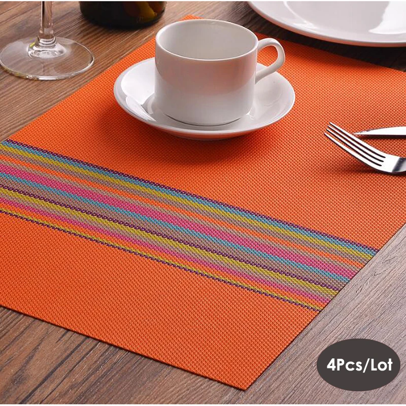 4PCS PVC Placemat Kitchen Table Mat Environmentally Non slip Plate Bowl Pads Waterproof Cup Pads