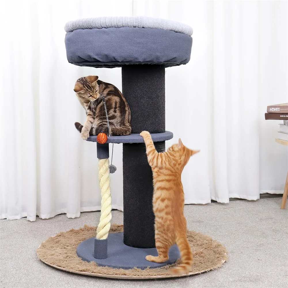 

Fast Delivery Cat Furniture Cando With Cat Sleeping Kennels Hammocks Gray Funny Kitten Toy With Ladder Scratcher Cat Tree