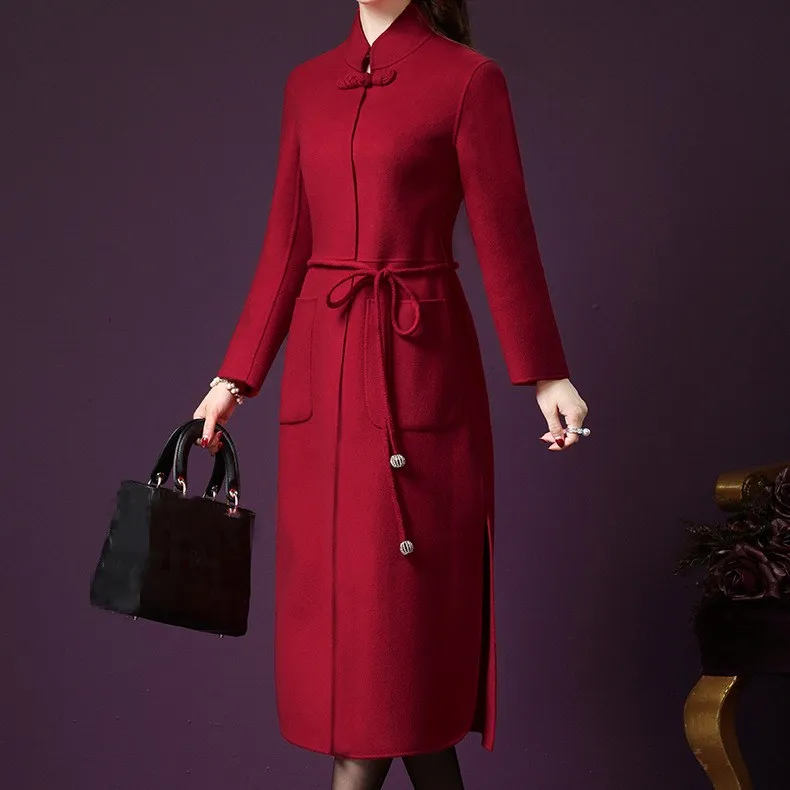 Autumn Winter Stand Collar Woolen Coat Women Long Section Comfortable Coats Solid Pockets Vintage Blends Jackets Autumn Winter Stand Collar Woolen Coat Women Long Section Comfortable Coats Solid Pockets Vintage Blends Jackets