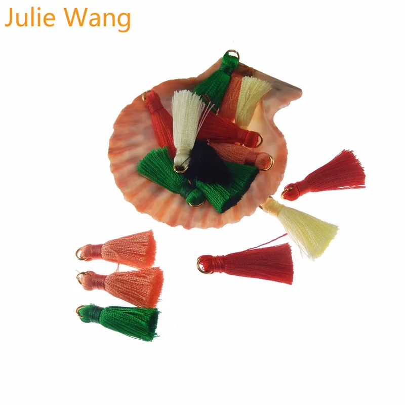 Julie Wang 10PCS Multi-color Alloy+Cotton Tassel For Earring Pendant Charms Keychain Cellphone Straps Purses Jewelry Accessory