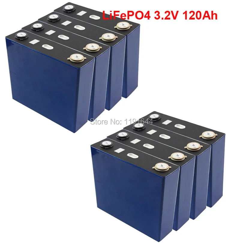 

8PCS 3.2V 120Ah LiFePO4 Long LifeCycles 3500 Times Max 3C For Solar Energy Storage Battery pack E-Bike battery