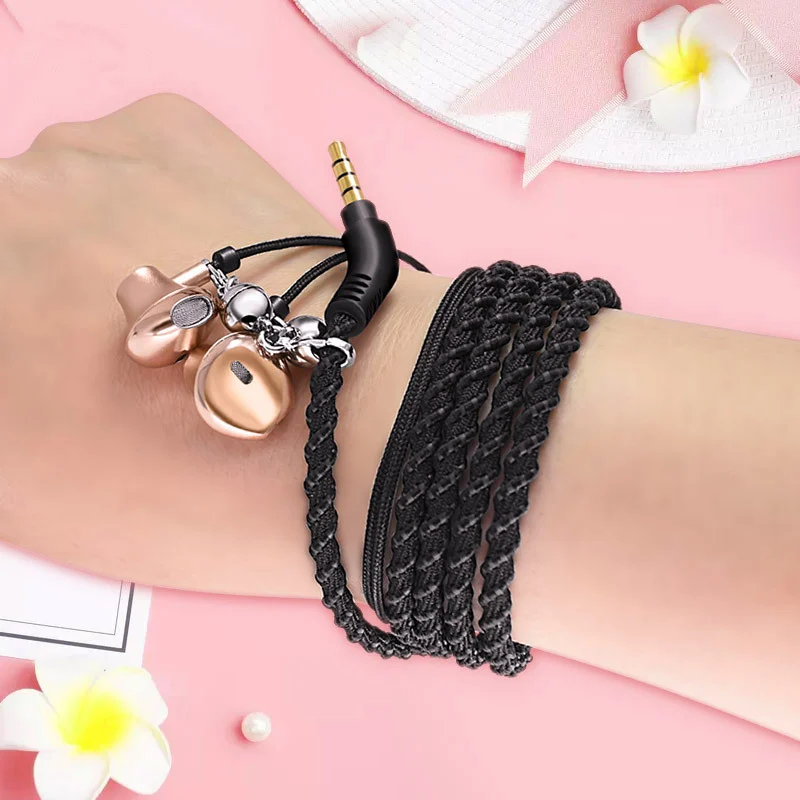 The New 3 5mm Fashionable Braided Hand Cord Bracelet Earphone Heavy Bass Game Earphone Is Suitable for All Intelligent Products