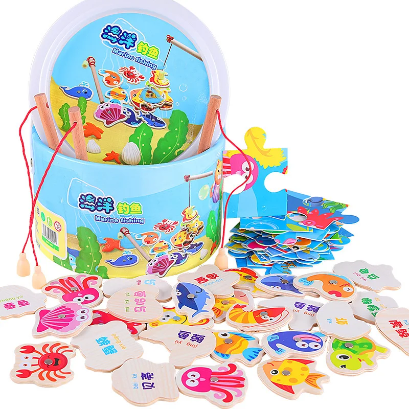 Детский пазл для раннего развития деревянные игрушки магнитная игра рыбалка подарок для мальчиков и девочек 17 шт. Подарочная коробка для упаковки