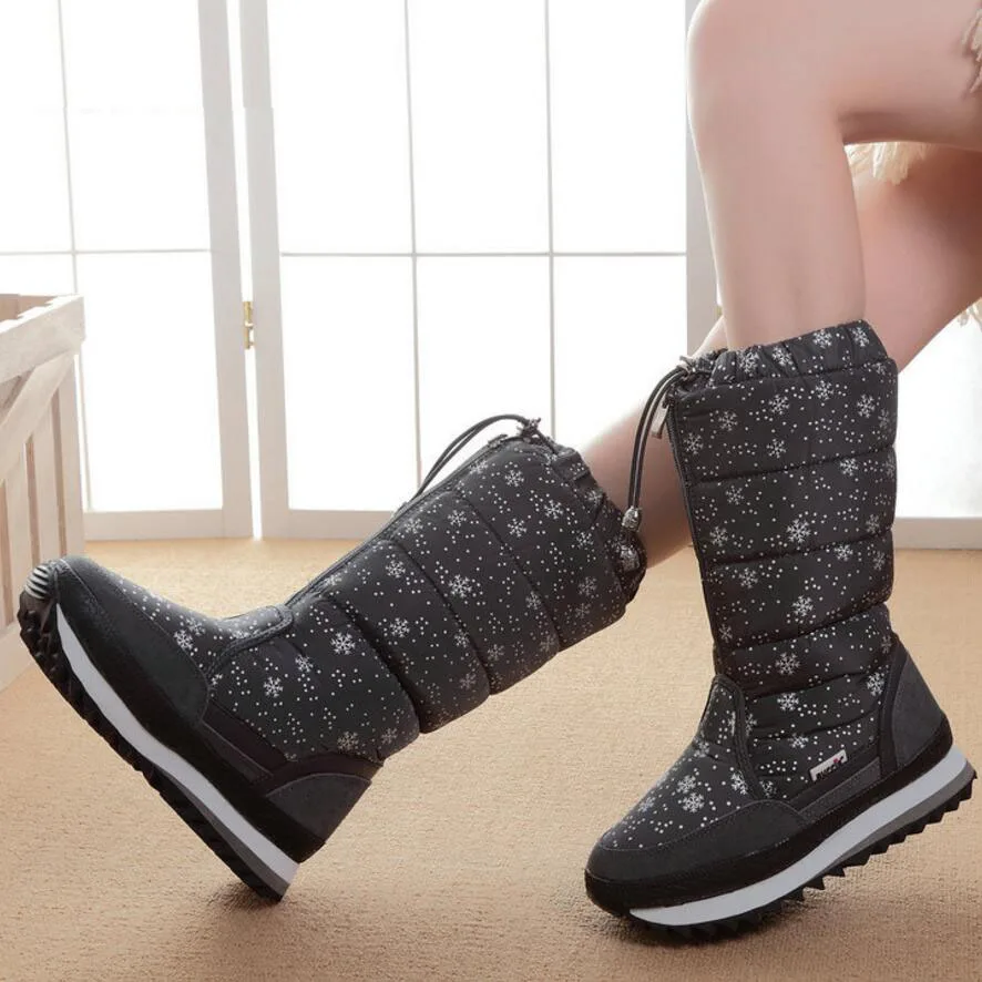 

2018 designer snowflake print snow boots women platform wedges boots thickening plush padded winter boots anti-slip bottes s357