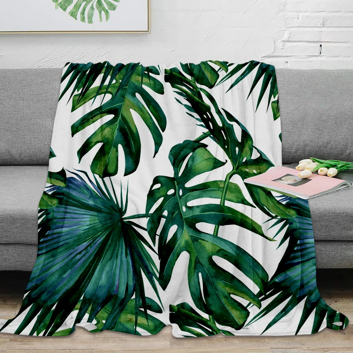 

Classic Palm Leaves Tropical Jungle Green Throw Blanket Warm Microfiber Blanket Flannel Blanket Blankets For Beds