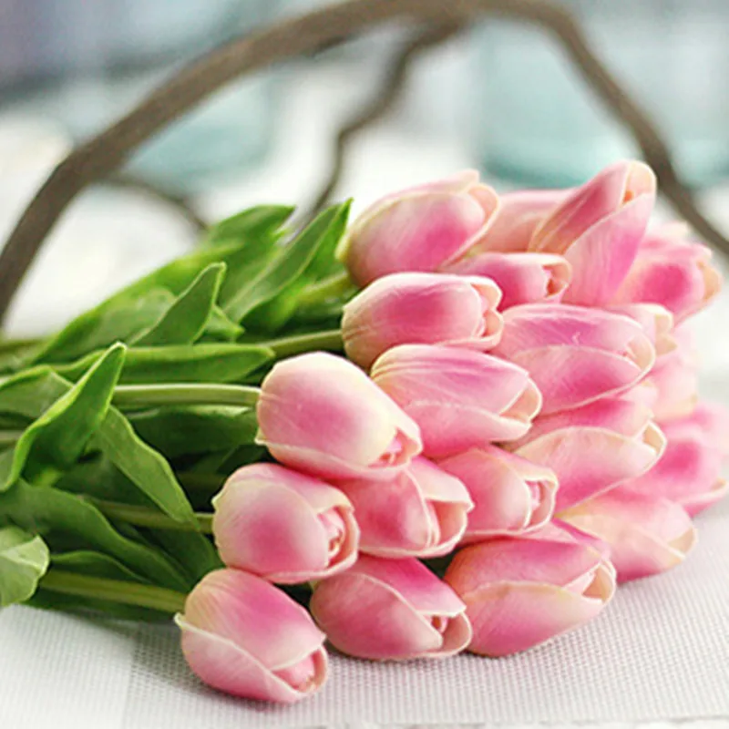 10 шт. ПУ мини тюльпаны, искусственные цветы, искусственные цветы для украшения свадьбы, вечерние цветы для дома - Цвет: Mini dark pink