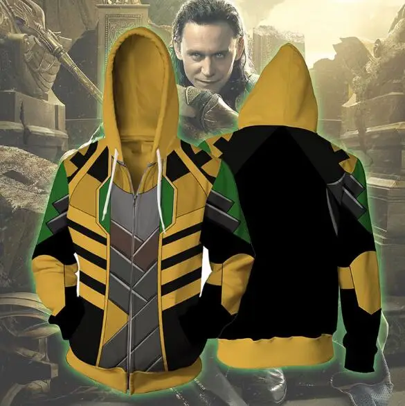Толстовка Marvel Loki Laufeyson Loki на молнии, Толстовка для косплея, свитер для мужчин и женщин, одежда в стиле аниме, новинка - Цвет: Золотой