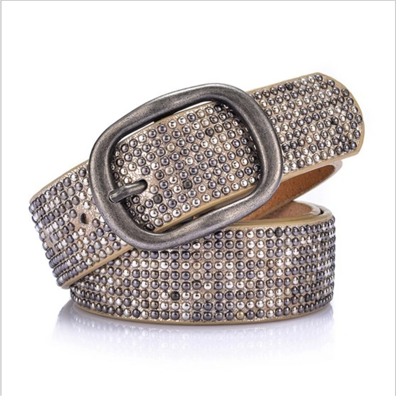  SupSindy woman leather belt geometric rivet pin buckle PU belts for women European fashion top qual