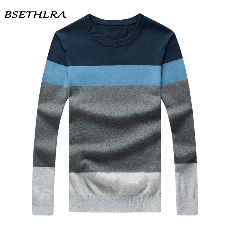 

BSETHLRA 2019 New Sweater Men Autumn Hot Sale Top Design Patchwork Cotton Soft Quality Pullover Men O-neck Casual Brand Clothing