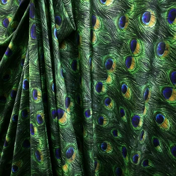 

1yard*155cm quality peacock feather knit material spandex swim textile digital print