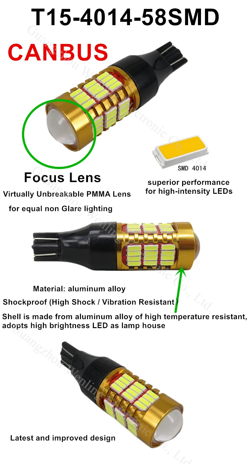 WLJH 2x1000 люмен Canbus светодиодный T15 921 912 W16W 58 светодиодный 4014 SMD 10W 12V Автоматический обратный автомобильная светодиодная лампа белый 6000K