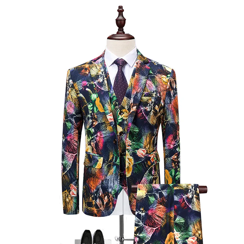 Банкетные костюмы с принтом, костюм из трех предметов: куртка+ жилет+ брюки, роскошный цвет, тонкий тренд, мужской блейзер для ночного клуба, Азиатский Размер 6XL