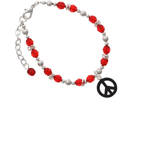 Acrylic Small Black Peace Sign Red Beaded Bracelet