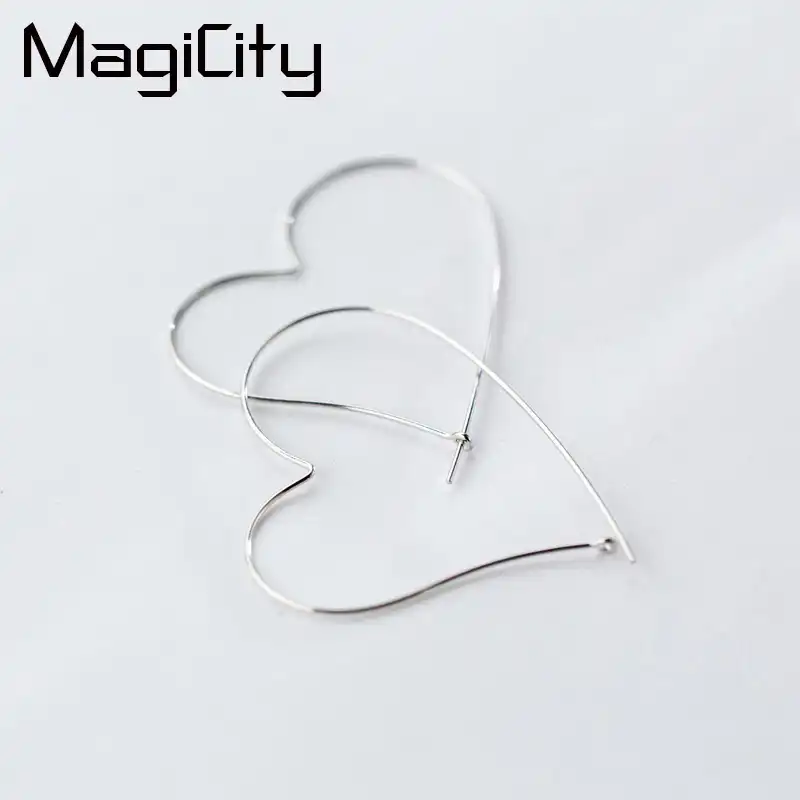 Изысканный 100% стерлингового серебра 925 Уникальный большой в форме сердца пирсинг кольцо серьги для женщин девушек любовные подарки обручи ...