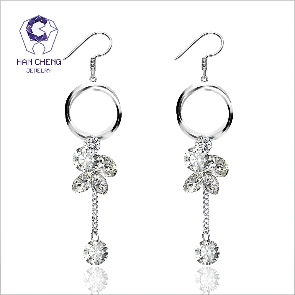 HanCheng New Circle Dangle Hanging Copper Silver Plated Gem Stone Zircon Long Drop Earrings For Women Jewelry brincos bijoux | Украшения и