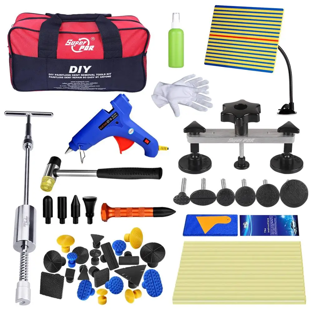 

PDR Tools Kit 2in1 Dent Puller Reflector Paintless Dent Repair Tool Auto Pulling Bridge Glue Gun Tool Kit For Car Hand Tools Bag