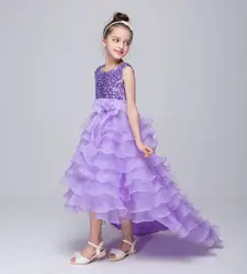Платья в стиле принцессы для девушек с цветочными кружевами и блестками Асимметричные платья для Девушки с цветочным бантом Платья в день