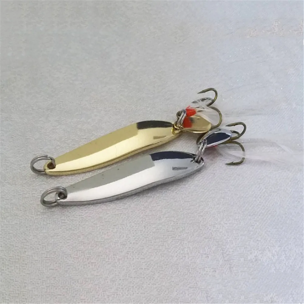 Gold and Silver Sequined Spoon Fishing Lure with Feather and Noise Attraction