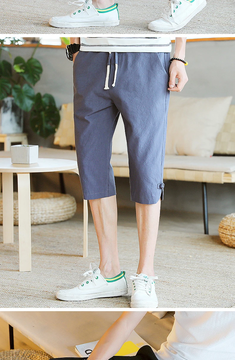 NEW 2021 Spring summer indoor Casual Linen loose students youth City men\'s easing leisure men seven breeches thin trousers 5XL aladdin trousers