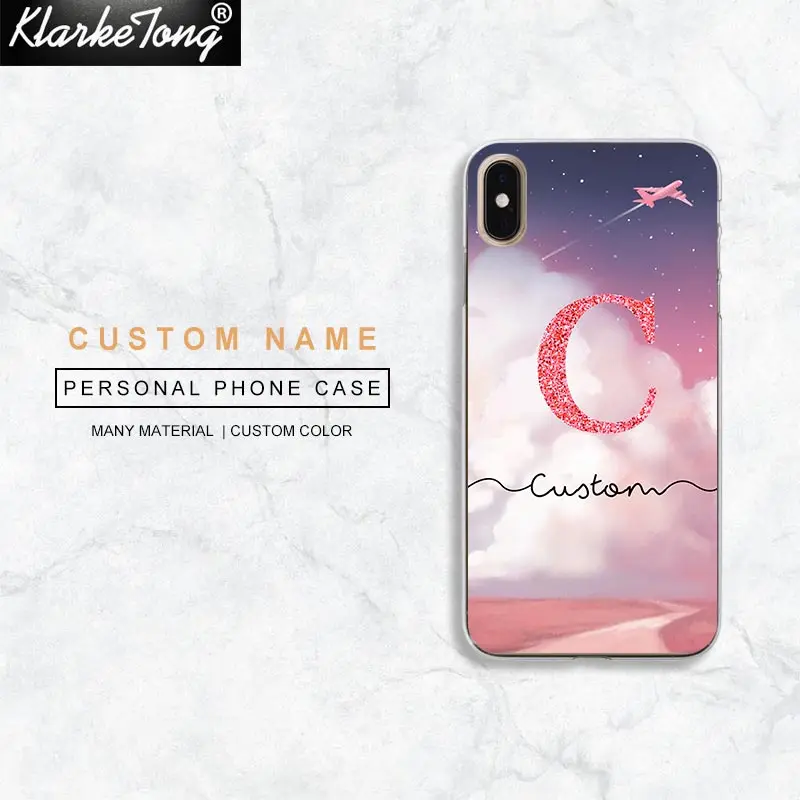 

KlarkeTong Personalized Letter Airplane Custom Phone Case For iPhone Xs Max Xr 8 7 6 Plus X 5 5s Se Soft Silicone Aircraft Cover