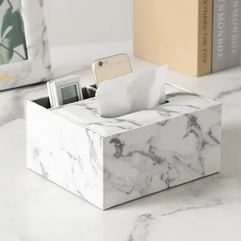 

Marble Texture Leather Tissue Box Multi-function Remote Control Storage Box Living Room Coffee Table Restaurant Paper Towel Tube