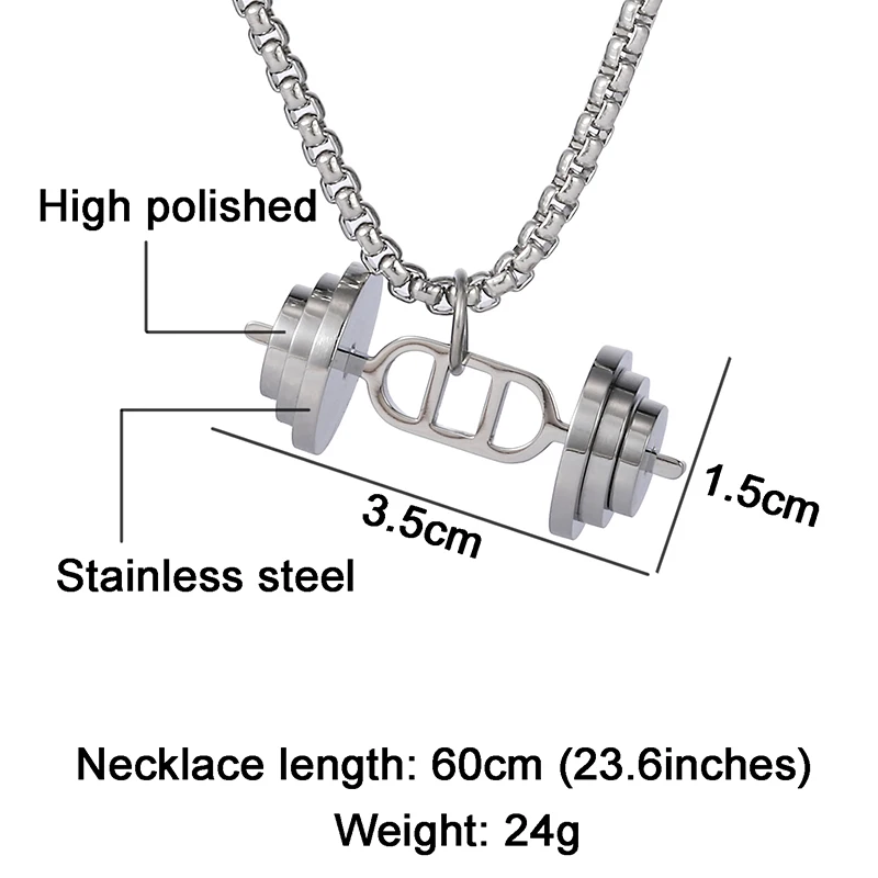 Punk Style 316L Stainless Steel Dumbbell Necklaces Pendants Fitness Bodybuilding Necklace For Men Sport Jewelry