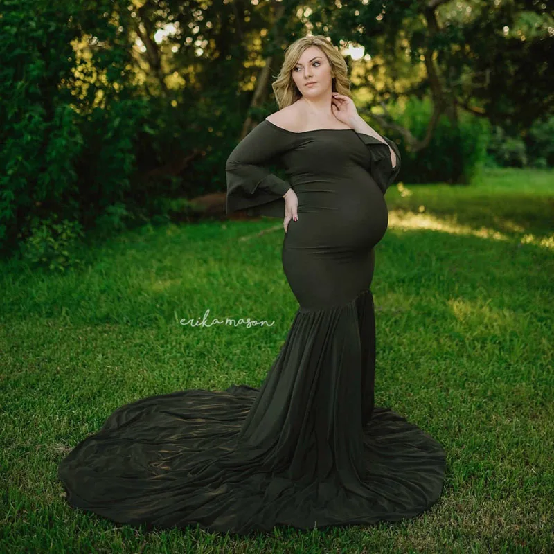 Платья для беременных с листьями лотоса для фотосессии для беременных реквизит для фотосессии платье Одежда для беременных - Цвет: Зеленый