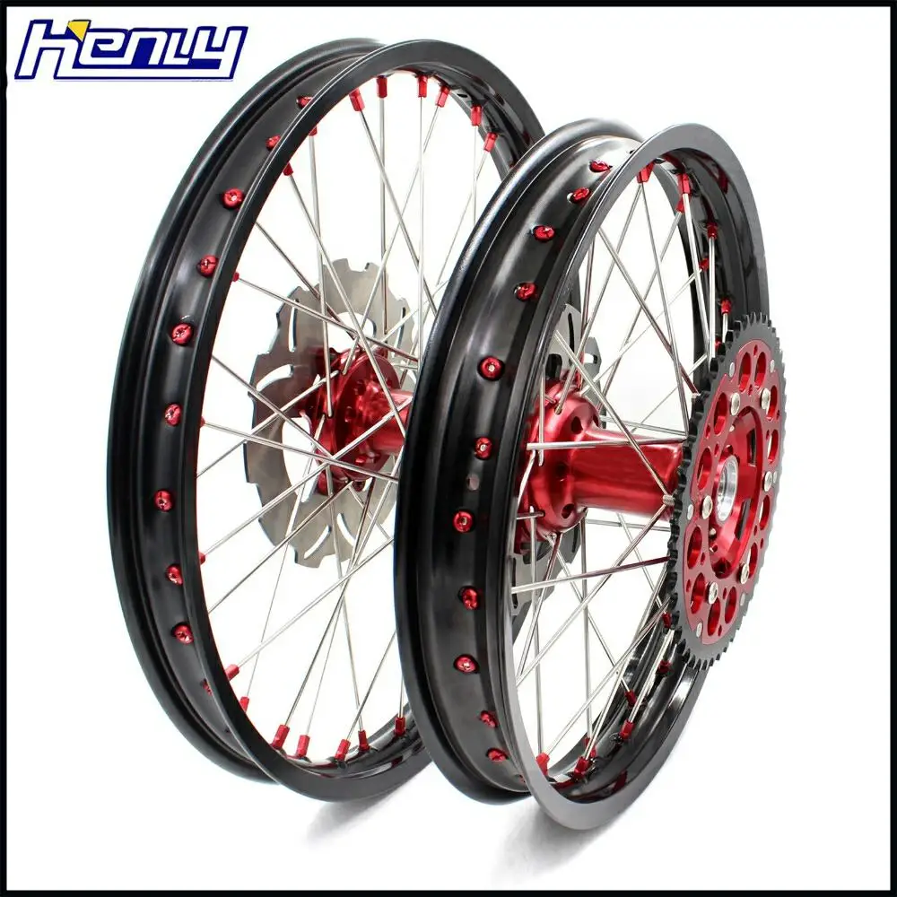 2" /19" MX, колесные диски комплект для HONDA CR250R 2004-2013 CRF450R 2002-2012 красный ниппель и красный звездочки