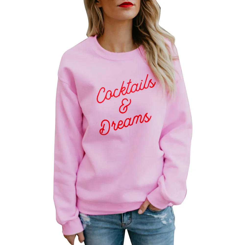 Winter Women t shirts Letters Printed Casual Long Sleeve T Shirt girl