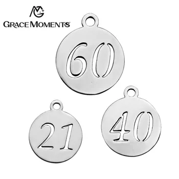 

GRACE MOMENTS Stainless Steel Charm Round Shape Figures "40" "60" "21" Cutting fit Bracelet Jewelry Making For Gift