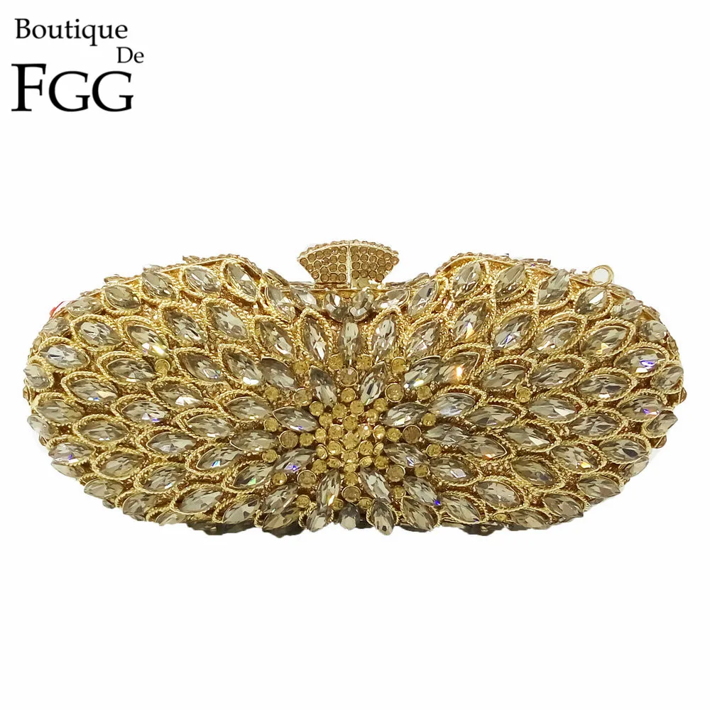

Boutique De FGG Hollow Out Hard Case Golden Diamond Luxury Handbags Women Evening Wedding Party Clutch Minaudiere Bag