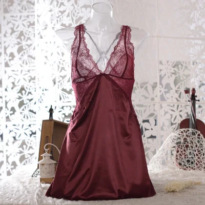 Испанская Высококачественная шелковая ночная рубашка, роскошное сексуальное кружевное платье, женская домашняя однотонная Пижама на бретельках - Цвет: Коричневый